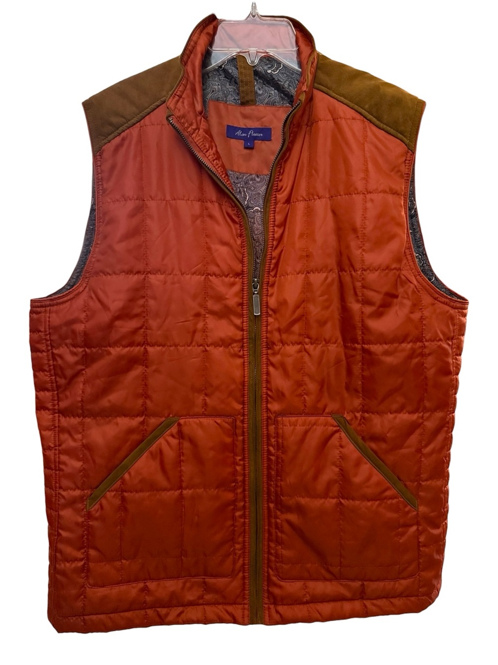 Alan Flusser Rust Quilted Puffer L Vest Paisley Lined Outdoor Heritage Americana - Picture 2 of 7